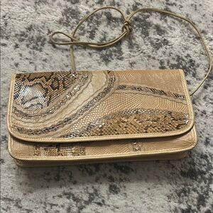 New Vintage 80s Carlos Falchi Brown Snakeskin Leather Bag with thin strap